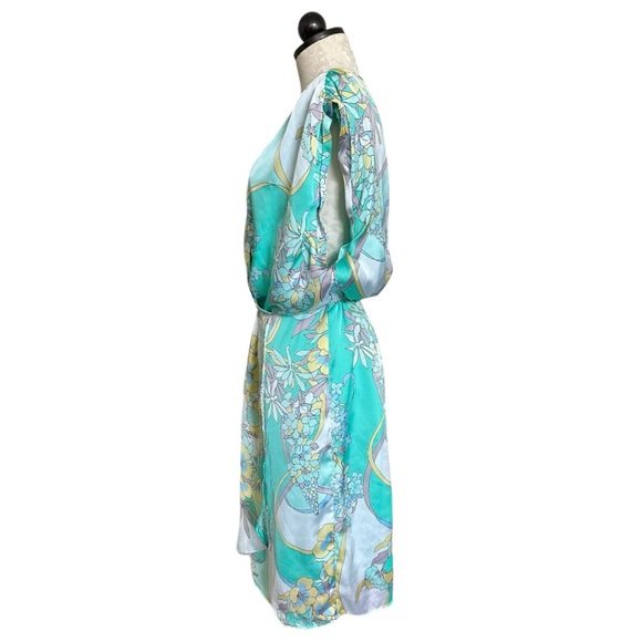 Jennifer Lopez JLO Surplice Faux Wrap Floral Dress Aqua Sleeveless  Size 1X - Picture 5 of 11